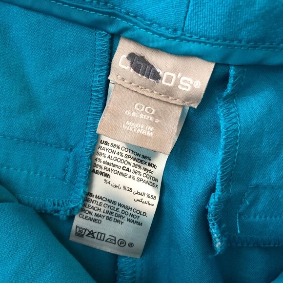 Chicos Womens Turquoise Stretch Cropped Capri Pants 00 (US Size 2) - Picture 3 of 4